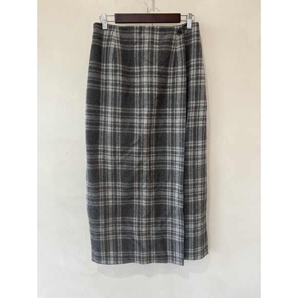 Field Gear Dresses & Skirts - Vtg Vintage Field Gear Wool Plaid White Gray Maxi Long Wrap Skirt Women’s 10